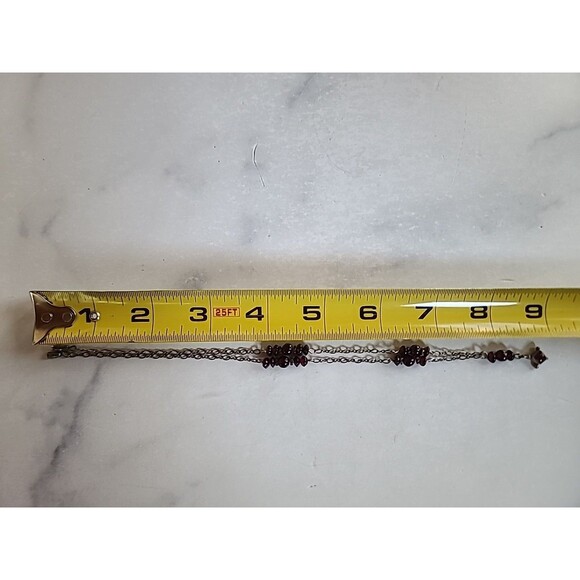 925 Sterling Silver Beaded Garnet Pendant Necklace Vintage - Picture 9 of 10